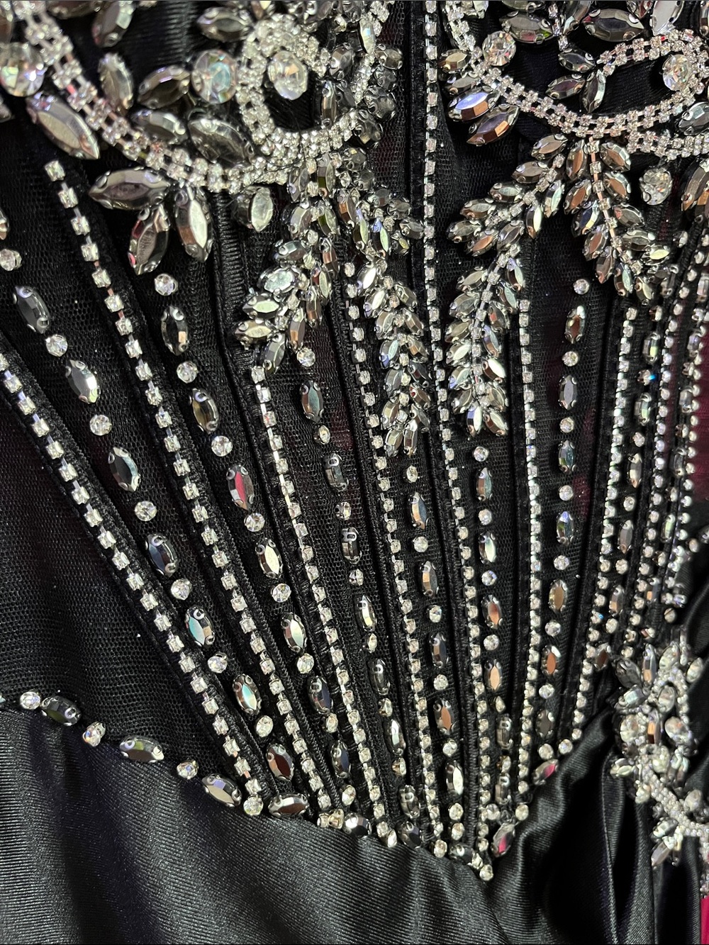 Black Beaded Evening Gown with Silver Embellishment - Picture 7 of 17